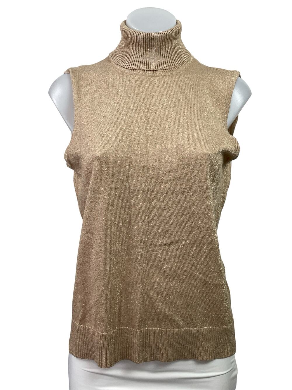 Cable & Gauge Brown Metallic Turtleneck Sleeveless Sweater Vest Tank Top Sz M/L